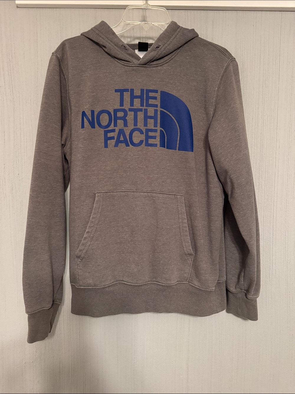 The North Face Gray Pullover Hoodie with Blue Logo